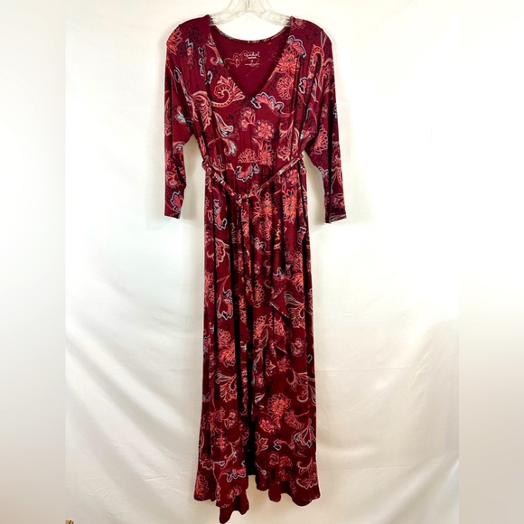 Isabel by Ingrid & Isabel Burgundy Floral V Neck Stretchy Belted MaxiDre… - Picture 2 of 9